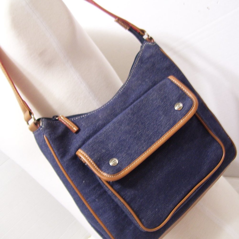 Blue Denim Handbag Tan Trim NWOT